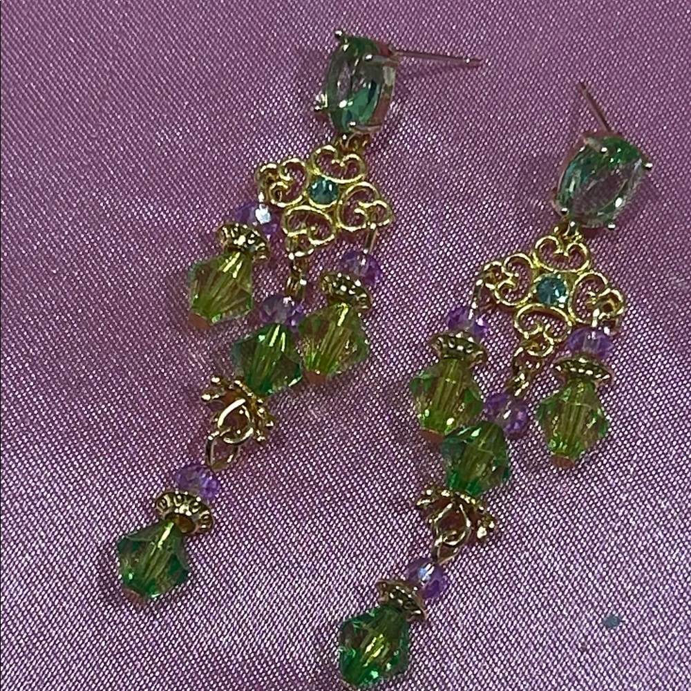 Peridot with Lavender Crystal Earrings-NWT - Picture 4 of 8